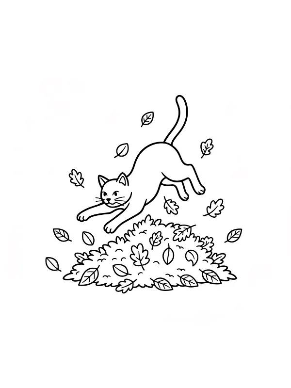 Kat, der hopper i en bunke blade
