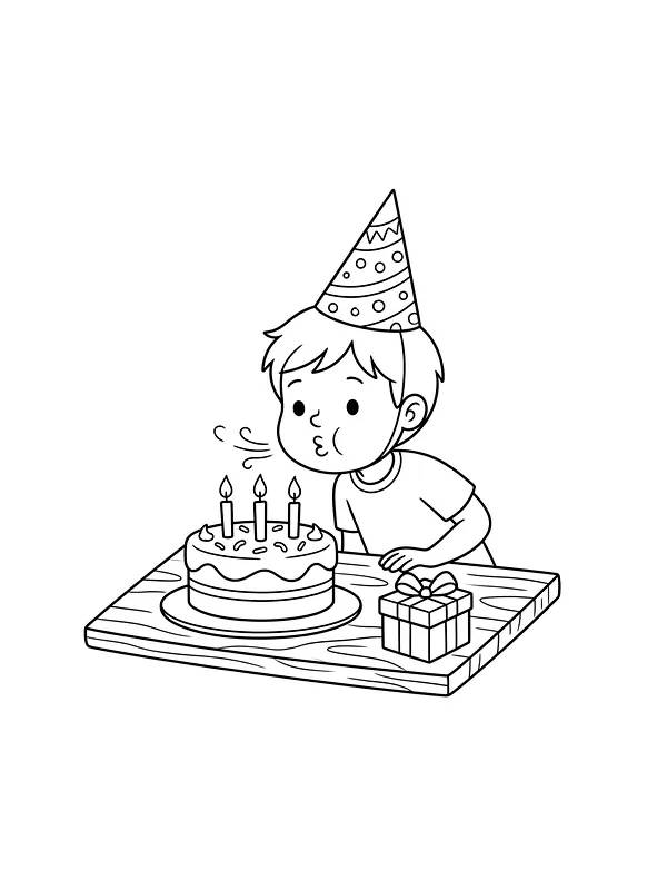 Enfant qui souffle les bougies d'un gâteau d'anniversaire