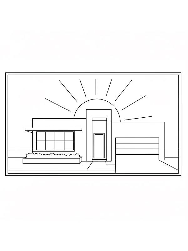 Moderne hus med solnedgang