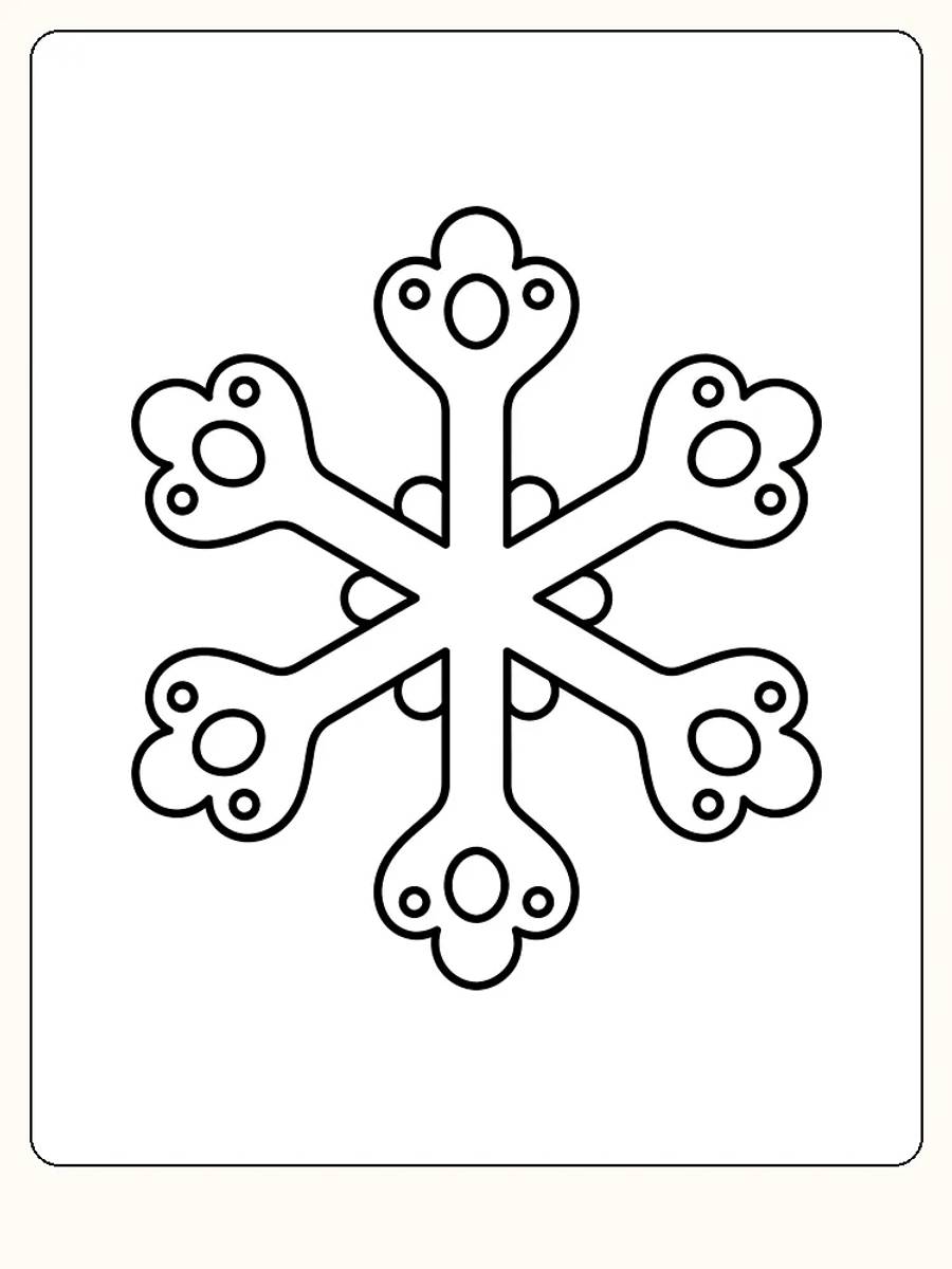 Fargeleggingsbilde av et snøfnugg med et enkelt geometrisk mønster, klart til utskrift