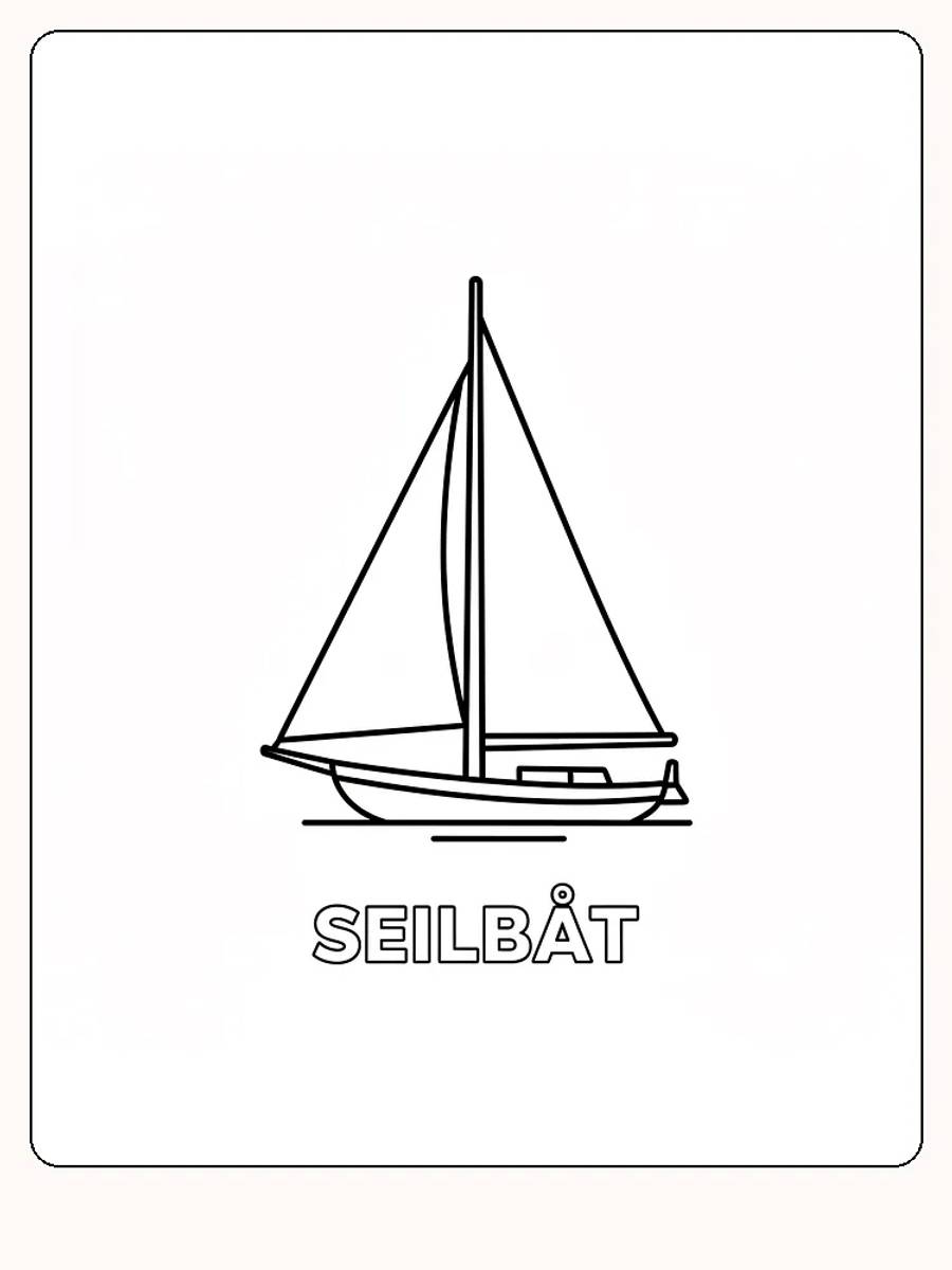 Ausmalbild einer einfachen Segelboot, bereit zum Ausdrucken