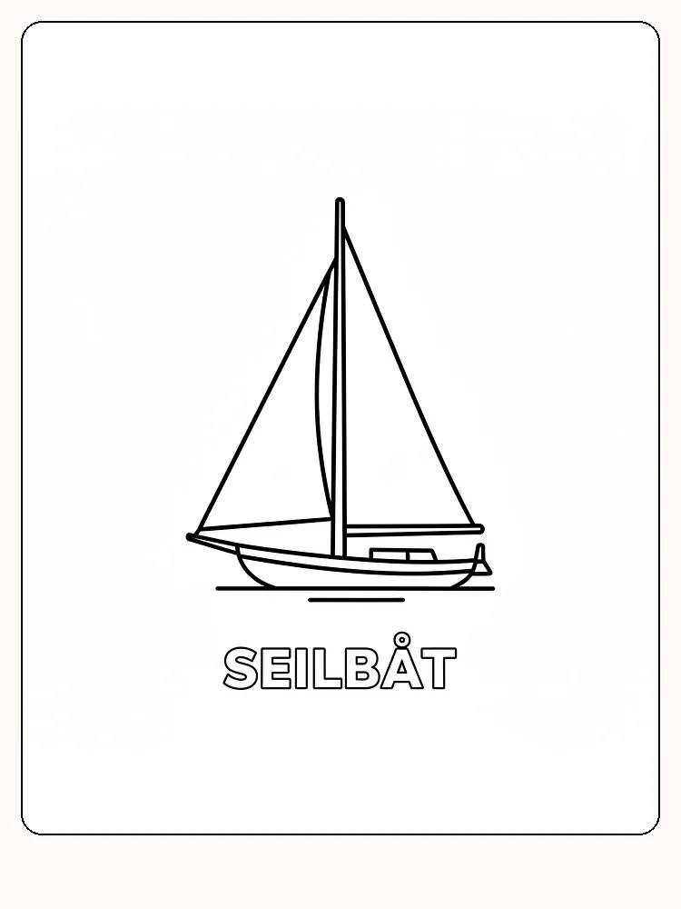 Ausmalbild einer einfachen Segelboot, bereit zum Ausdrucken