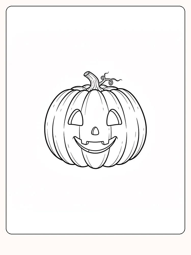 Tegning til farvelægning af græskar med udskåret halloween-ansigt, klar til print