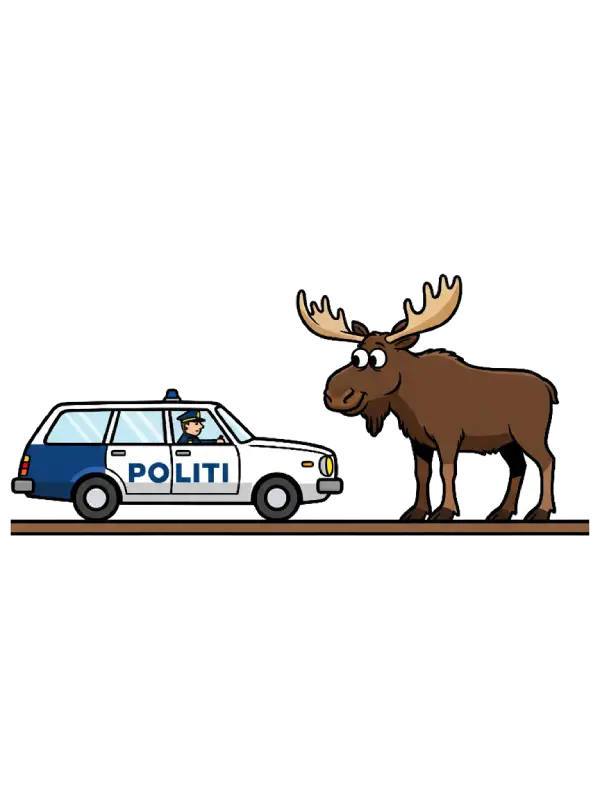 Politibil, der møder en elg – motiv fra kategorien farvelæg politibil
