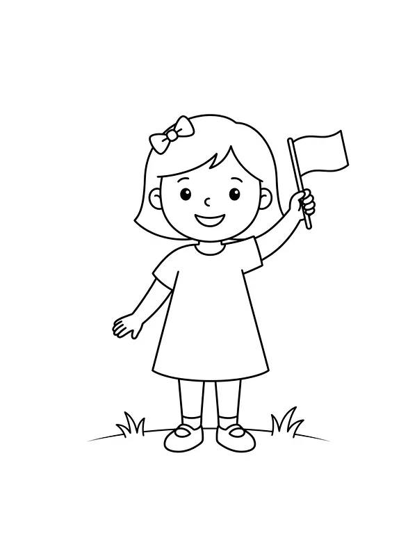 Fête nationale : fille qui lève un petit drapeau