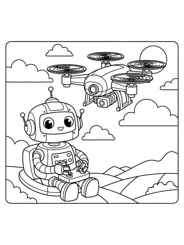 Robot med drone i landskab