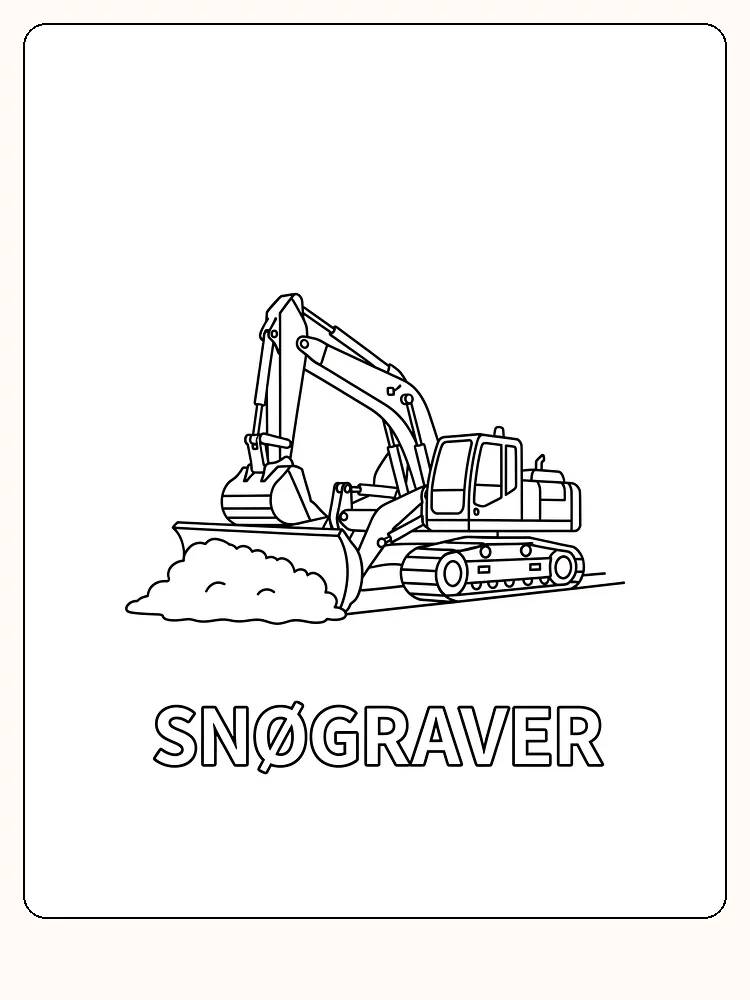 Børnenes tegning til farvelægning af en gravemaskine, der rydder sne