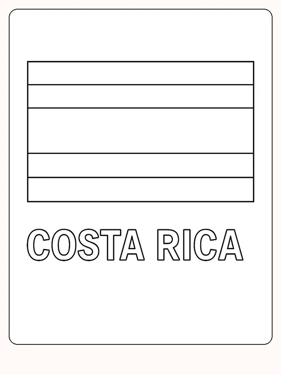 Costa Ricas Flagge mit horizontalen Streifen, bereit zum Ausmalen