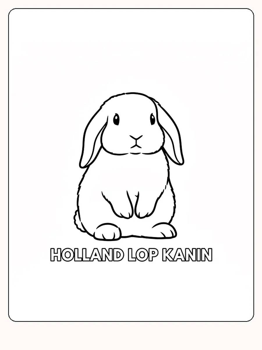 Fargeleggingstegning av en sittende Holland Lop kanin, perfekt for utskrift