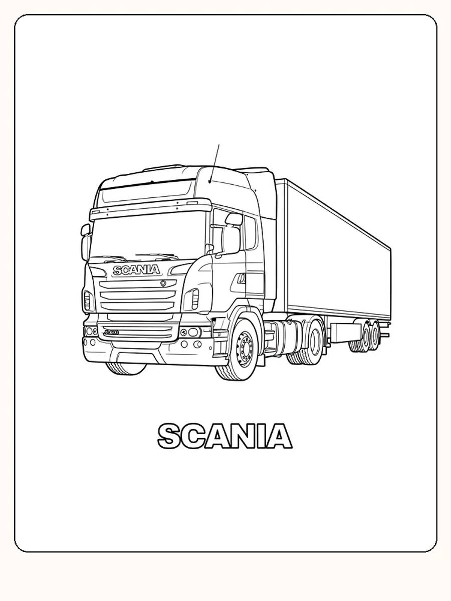 Fargeleggingsbilde av en Scania lastebil for utskrift og fargelegging