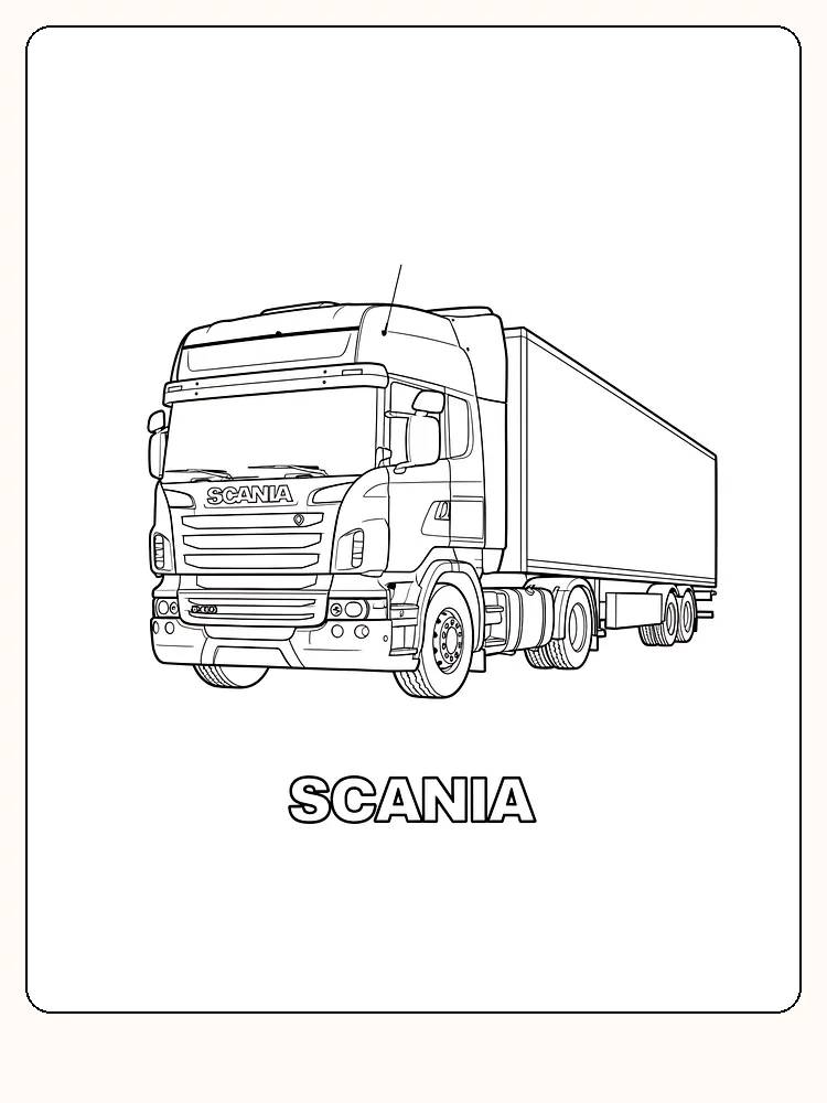 Fargeleggingsbilde av en Scania lastebil for utskrift og fargelegging