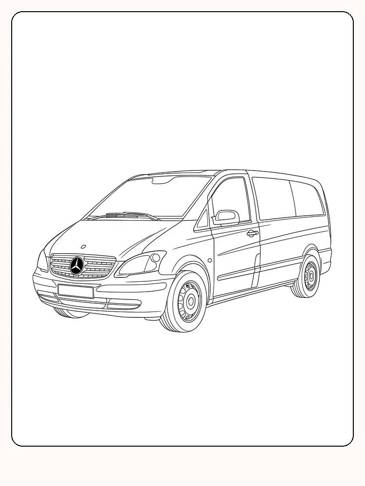 Detaljert fargeleggingsbilde av en moderne Mercedes varebil