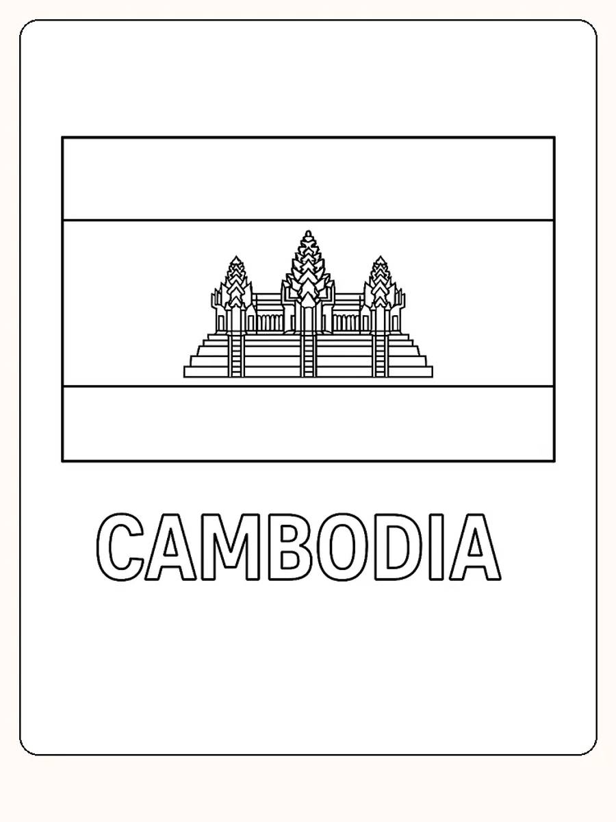 Kambodjas flagga med Angkor Wat-motiv, redo för måla
