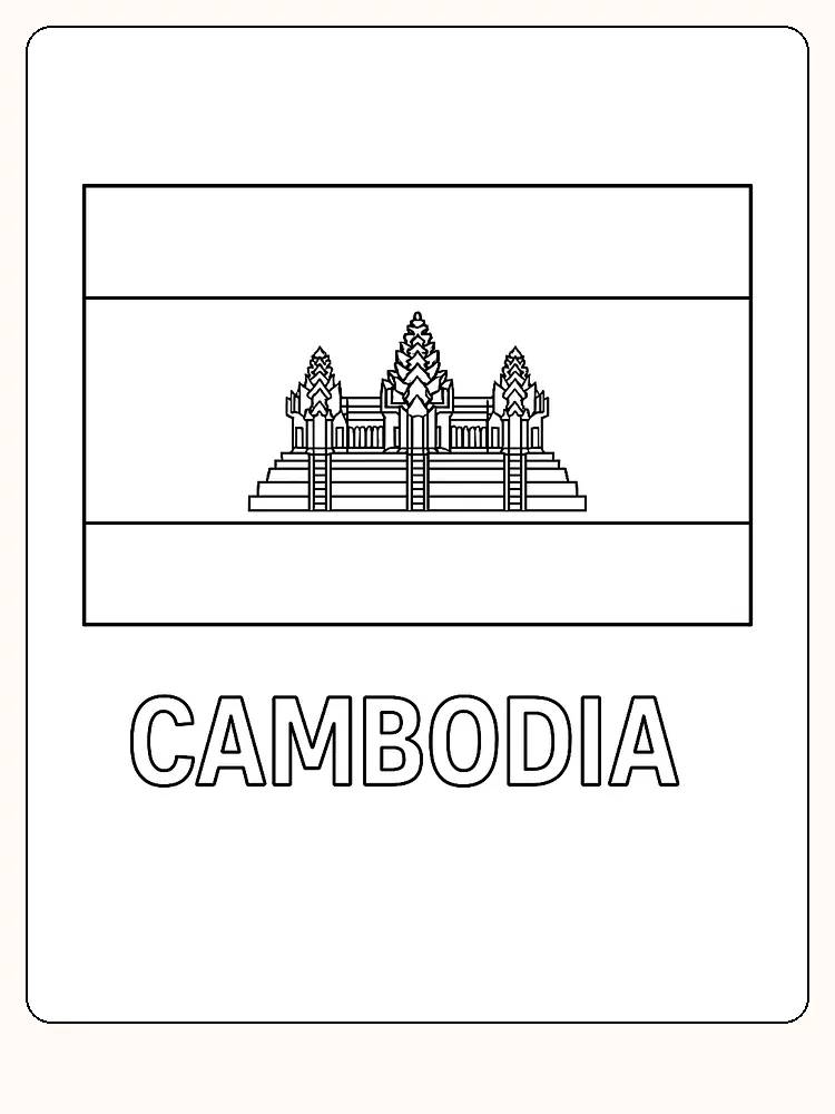 Kambodjas flagga med Angkor Wat-motiv, redo för måla
