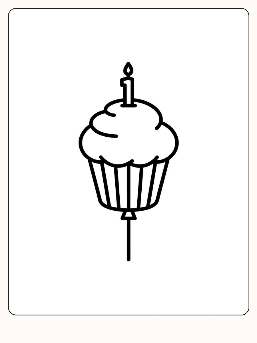 Tegning til farvelægning af muffins med lys, klar til print