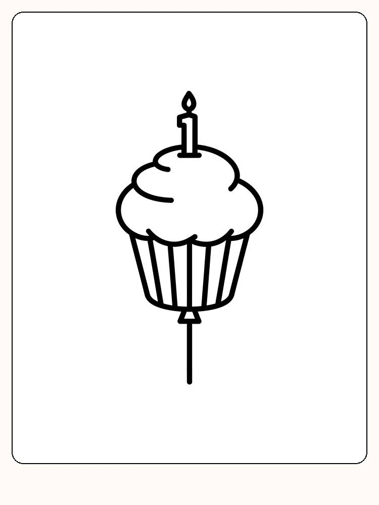 Tegning til farvelægning af muffins med lys, klar til print