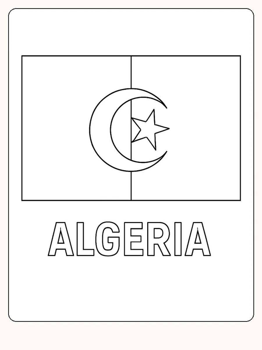 Algerische Flagge mit Halbmond und Stern, bereit zum Ausmalen