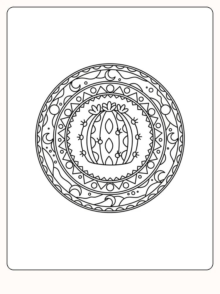 Ausmalbild einer komplexen Mandala mit detaillierten Mustern, bereit zum Ausdrucken.