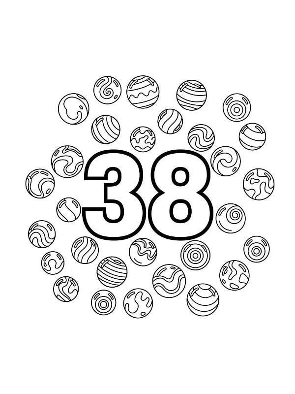 German translation:
Zahl 38 umgeben von coolen Motiven, Unterkategorie