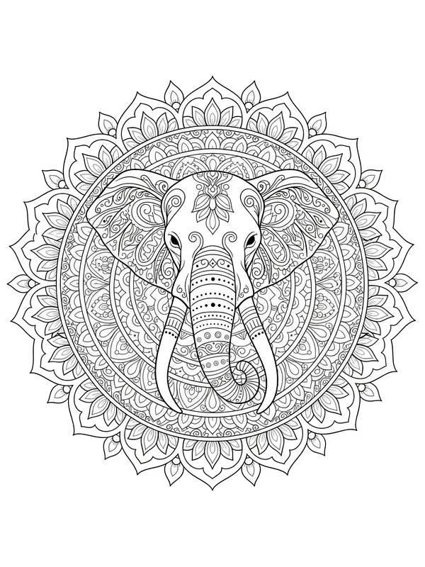 Detaljert elefantmandala