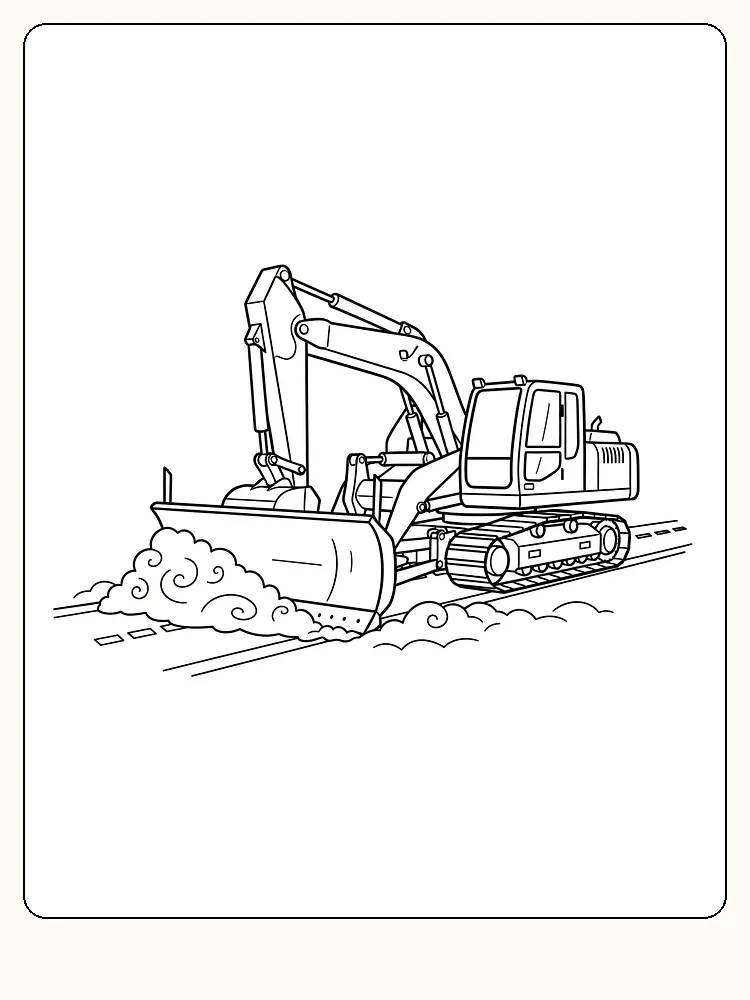 Tegning til farvelægning af en stor gravemaskine med skovl, perfekt til køretøjsentusiaster