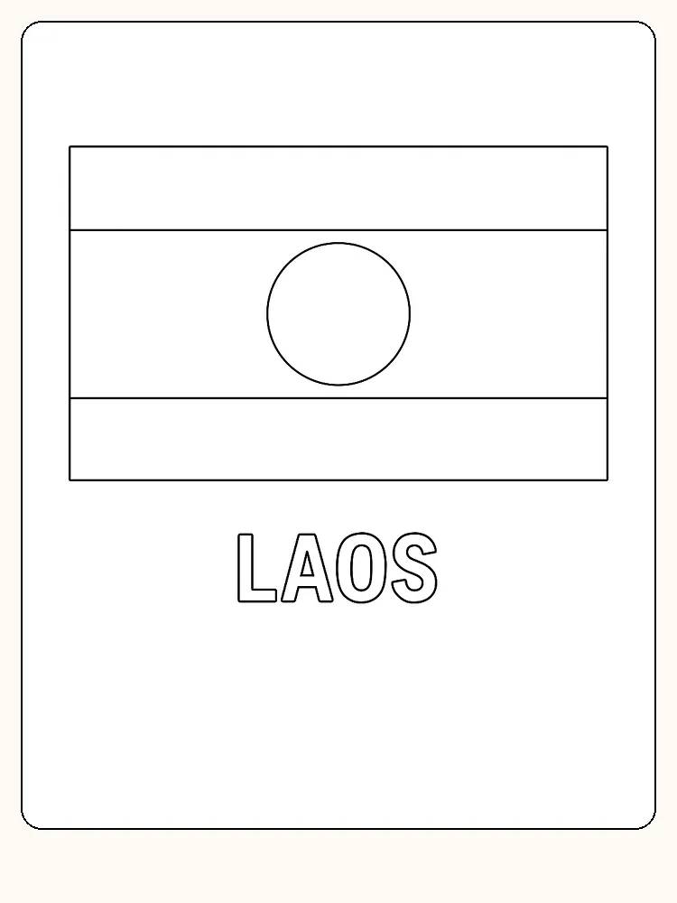 Alt-Text: Flagge von Laos mit rotem, blauem und weißem Kreismuster, bereit zum Ausmalen.