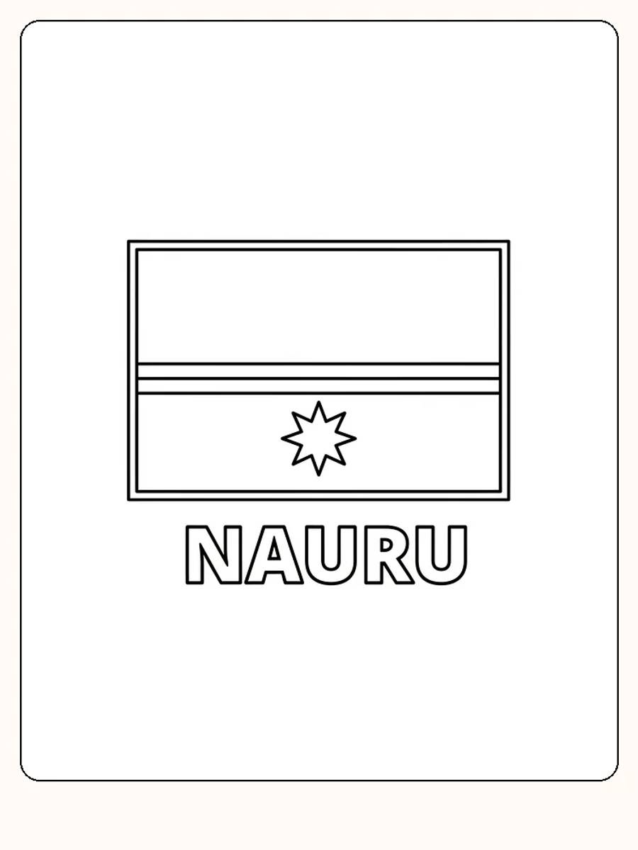 Nauru-Flagge mit blauem Hintergrund, gelbem Streifen und weißem Stern, bereit zum Ausmalen.