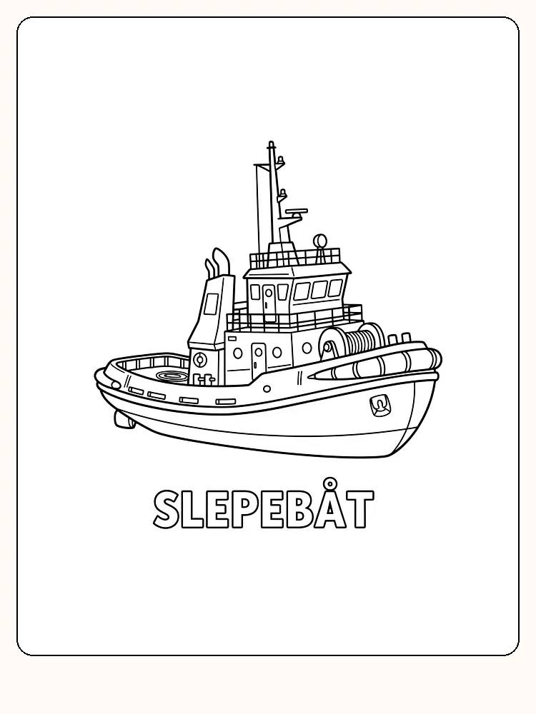 Detaillierte Zeichnung eines Schlepperboots zum Ausdrucken und Ausmalen, perfekt für Kinder, die Boote lieben.