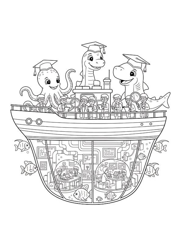 Taucherboot mit Dinosauriern und einem Tintenfisch, Unterkategorie