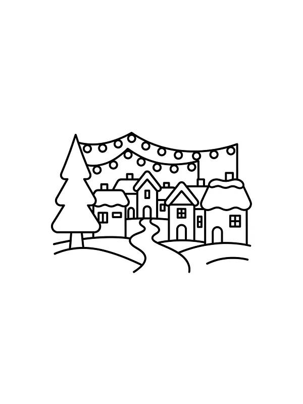 Vinterlandskab med huse og lys