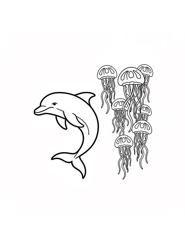 Delfin og vandmænd i havet