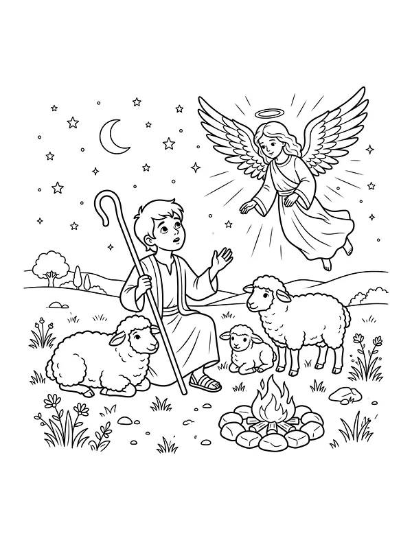 Hyrdedreng og engel i juleevangeliet