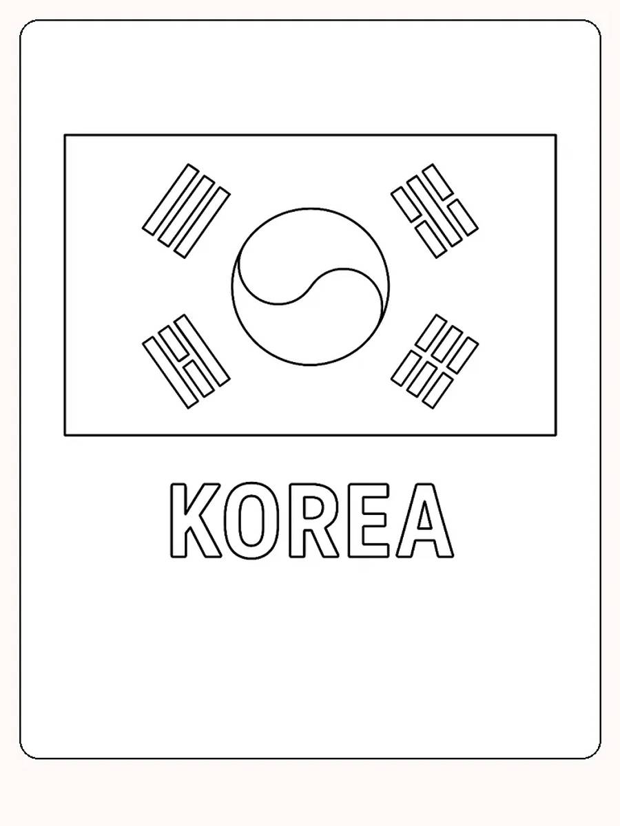 Südkoreas Flagge mit Yin-Yang-Symbol und Trigrammen, bereit zum Ausmalen
