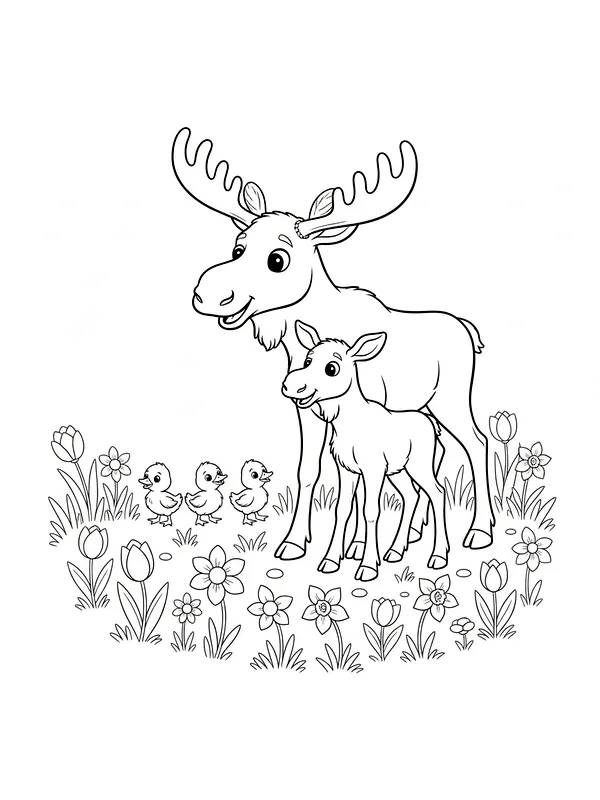 Elg med kalv og blomster