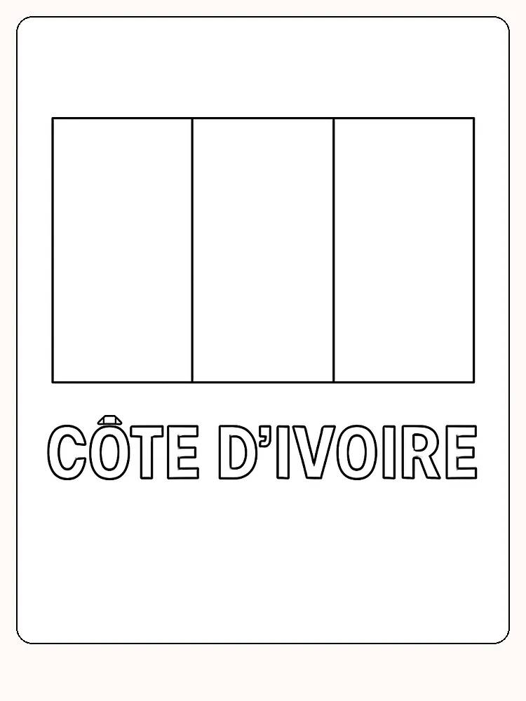 Deutsche Übersetzung:
Flagge der Côte d'Ivoire mit vertikalen Streifen in Orange, Weiß und Grün, bereit zum Ausmalen.