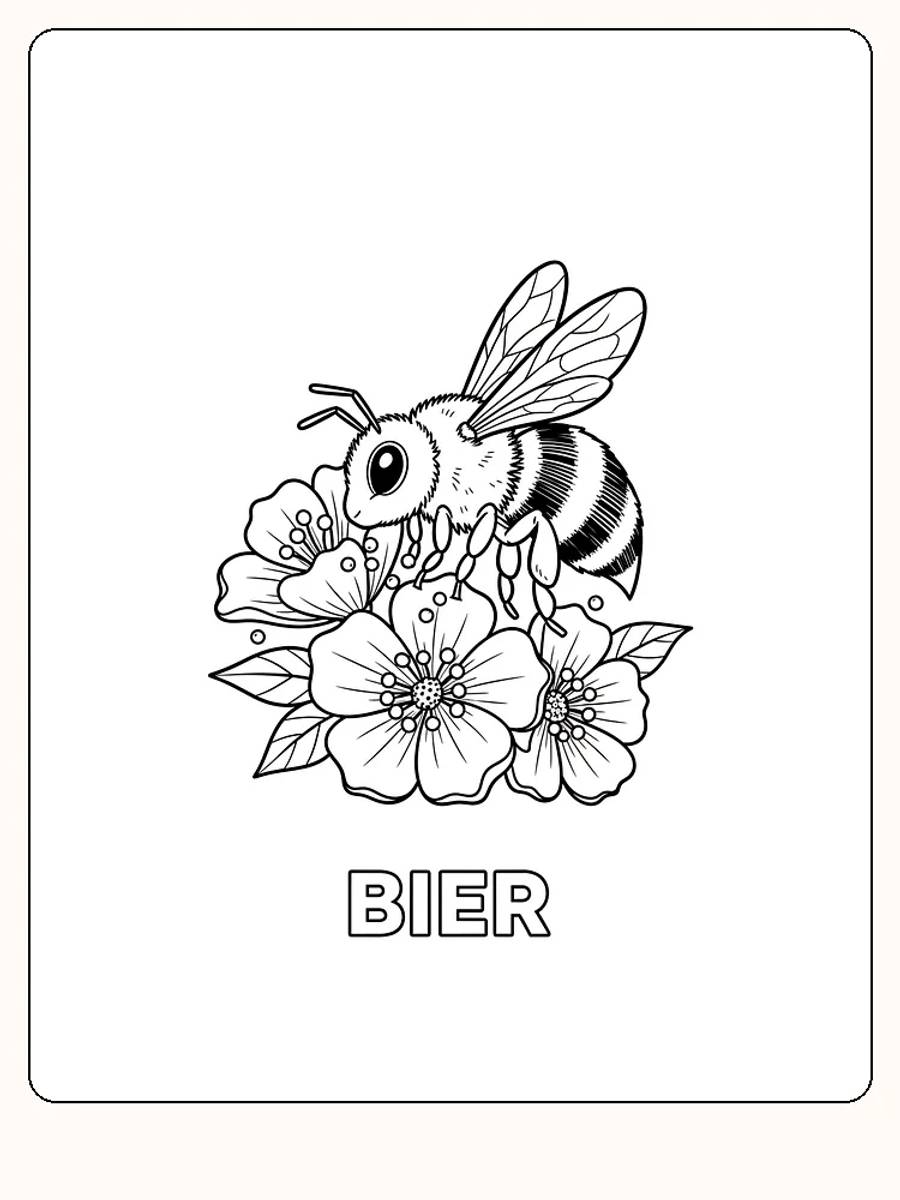 Fargeleggingstegning av en bie sittende på blomster, klar for utskrift