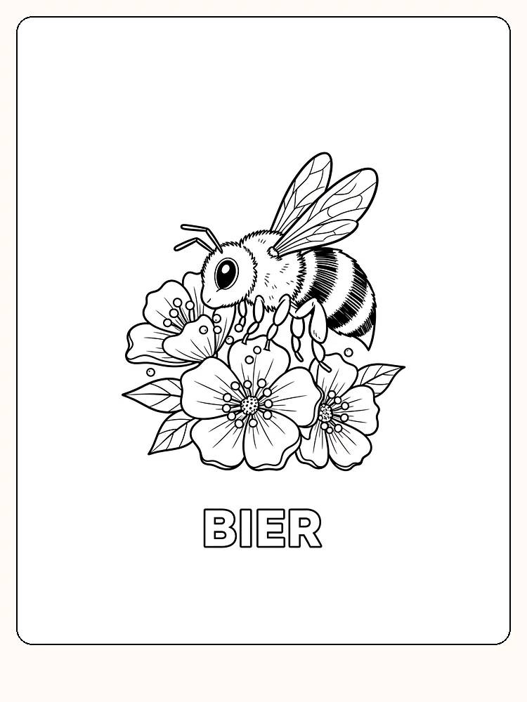Fargeleggingstegning av en bie sittende på blomster, klar for utskrift