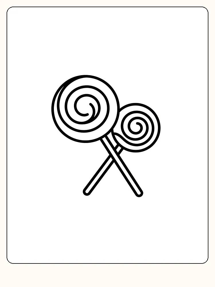 Fargeleggingstegning av to spiralformede slikkepinner klare for utskrift og fargelegging