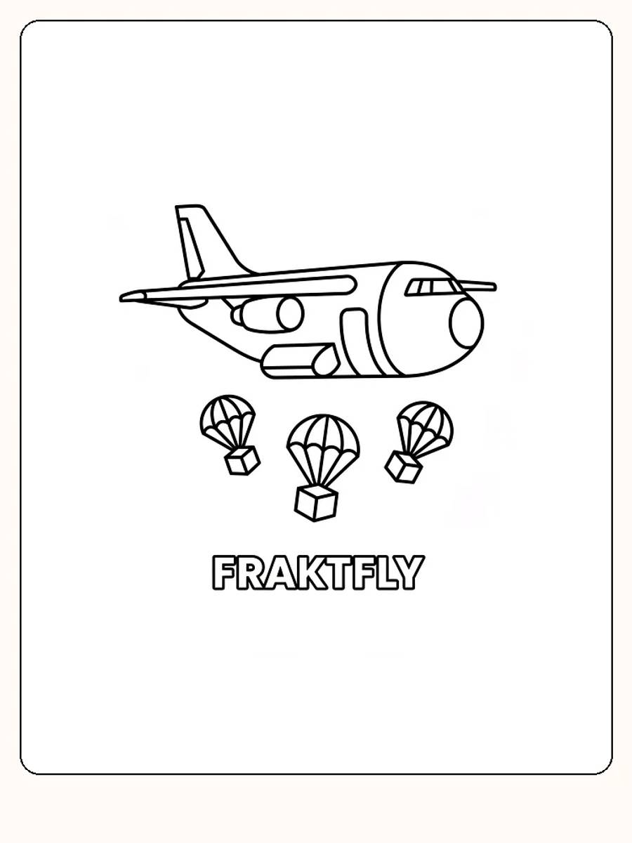 Målarbild av ett fraktflygplan som släpper fallskärmsleveranser, klart för utskrift.