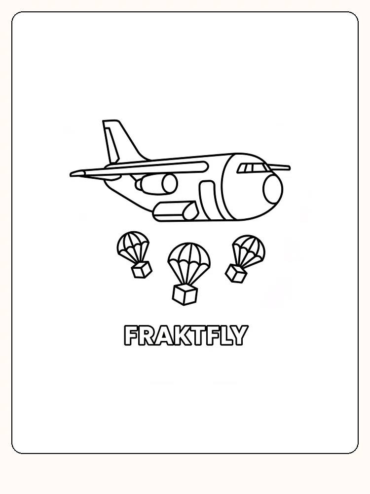 Målarbild av ett fraktflygplan som släpper fallskärmsleveranser, klart för utskrift.