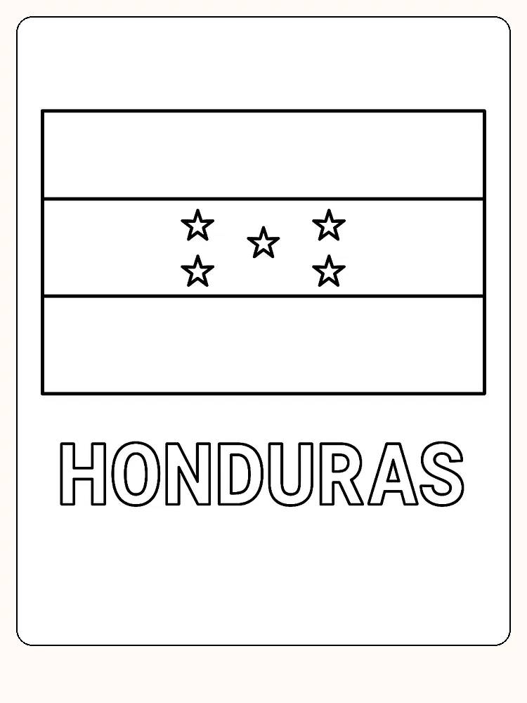 Deutsche Übersetzung:
Flagge von Honduras mit Blau, Weiß und fünf Sternen in der Mitte, bereit zum Ausmalen.