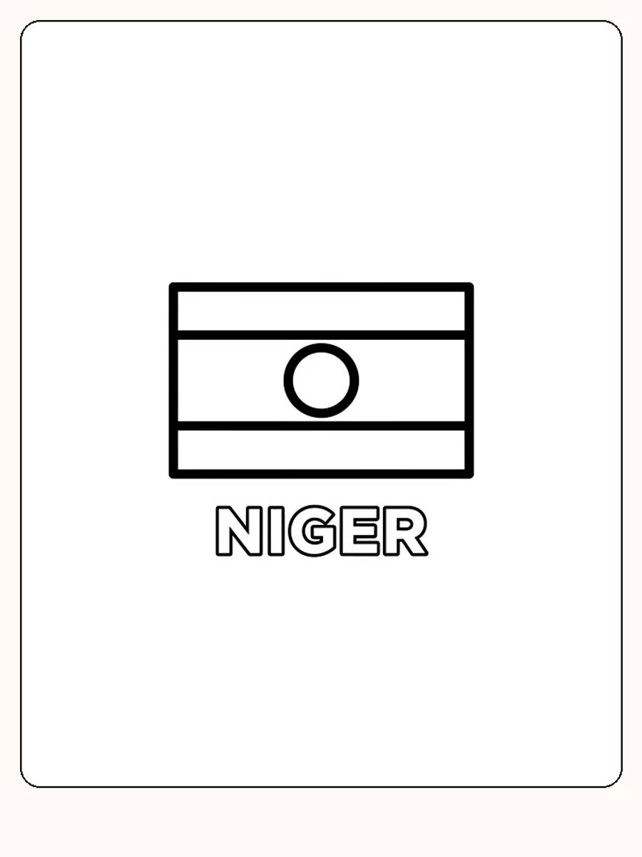 Das Flagge von Niger mit orange, weiß und grün in drei horizontalen Streifen, bereit zum Ausmalen.