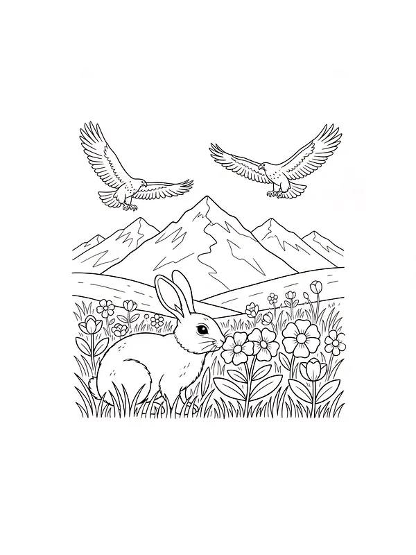Hare og fugler i fjell