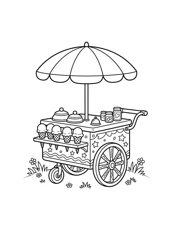 Charrette à glaces avec parasol dans le parc
