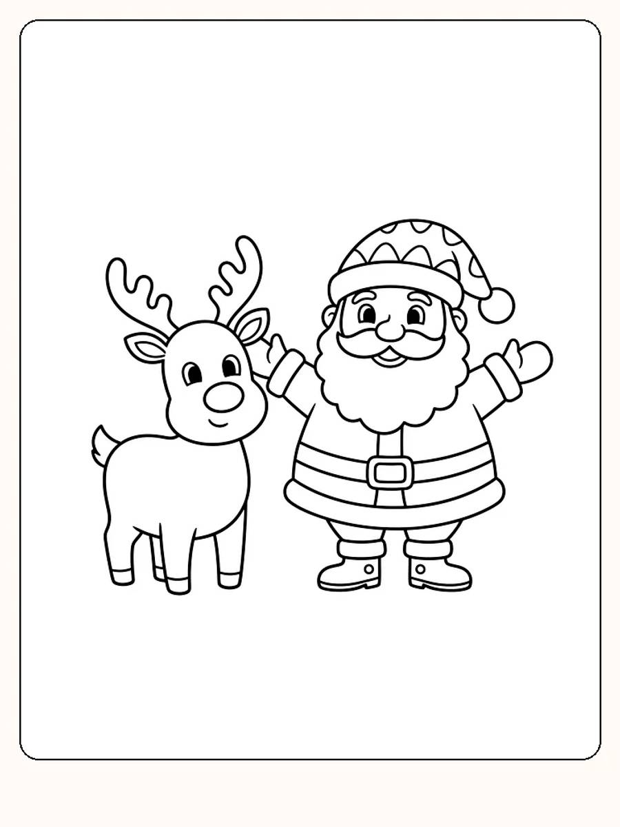 Fargeleggingsbilde av julenisse med reinsdyr, perfekt for å fargelegge til jul