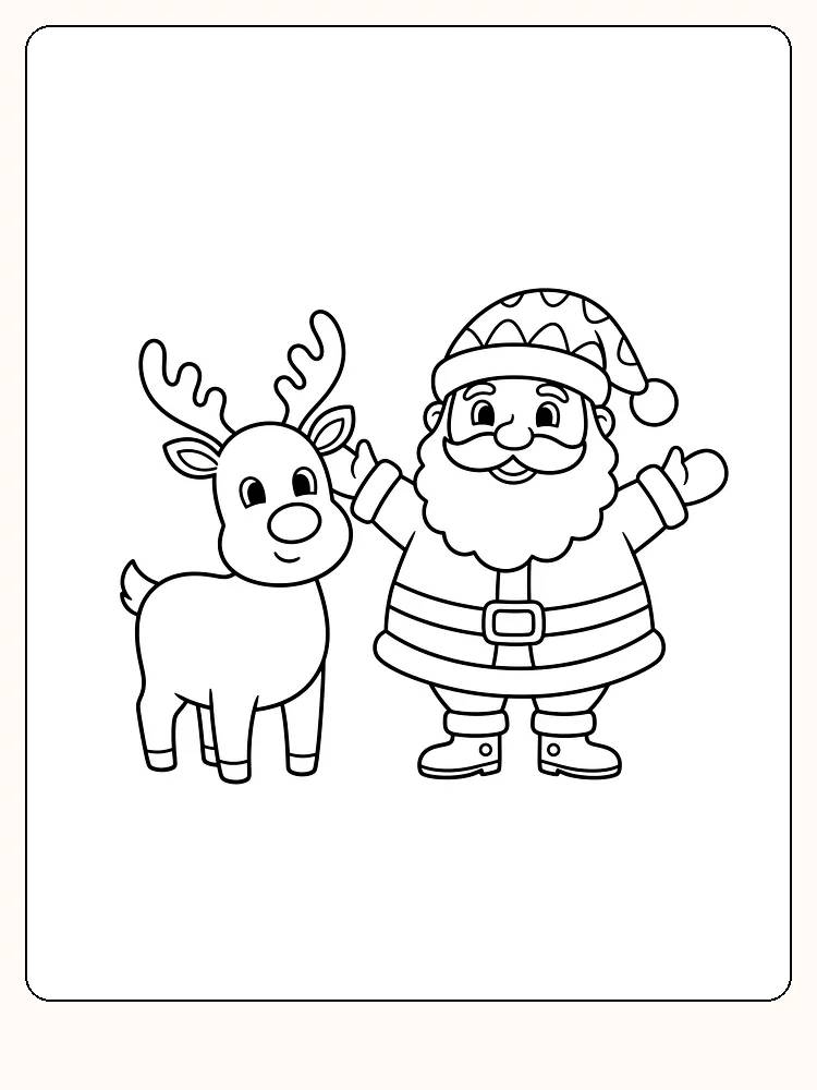 Fargeleggingsbilde av julenisse med reinsdyr, perfekt for å fargelegge til jul