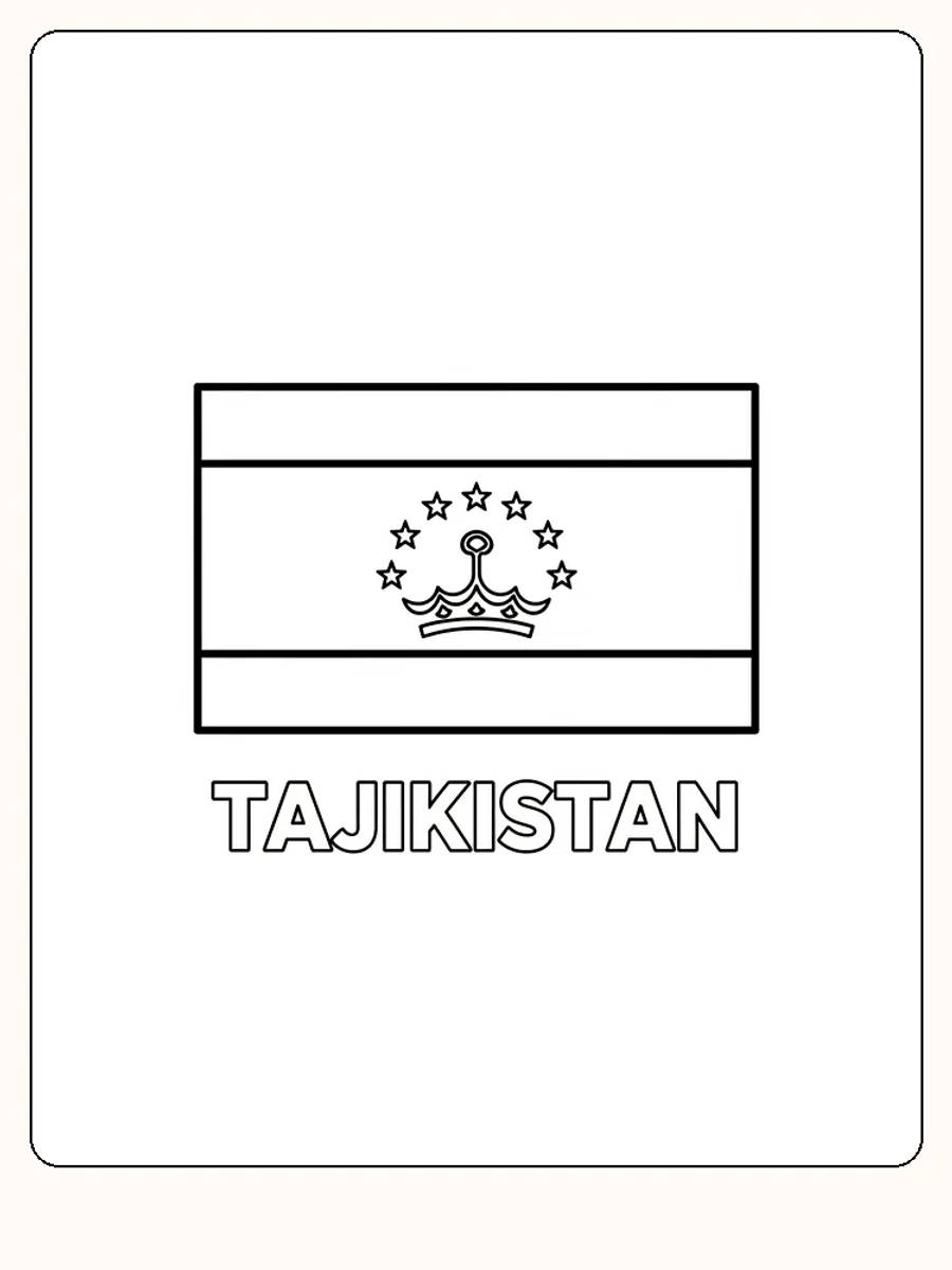 Tadzjikistans flagga med krona och stjärnor, redo för måla