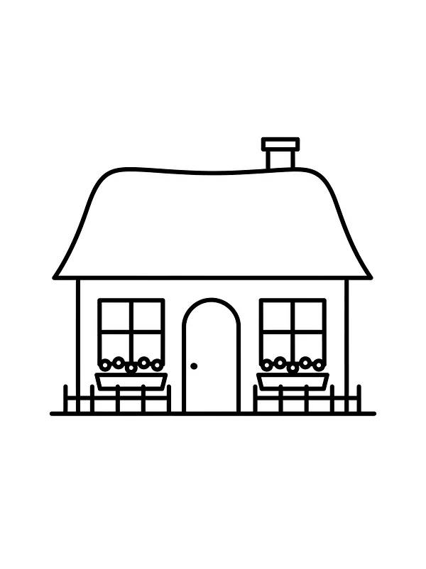 Enkelt hus med blomster