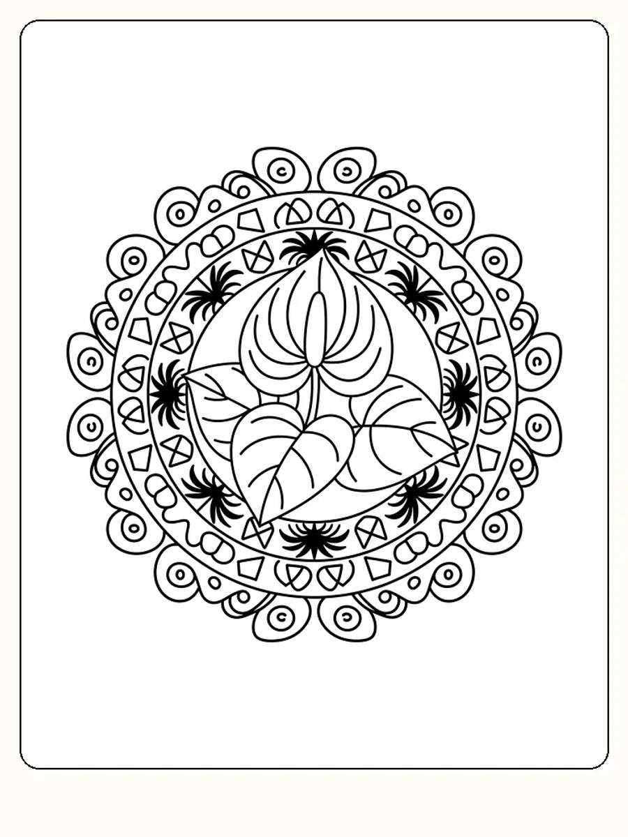 Wunderschönes Mandala-Design mit Blumenmuster, ideal zum entspannten Ausmalen.