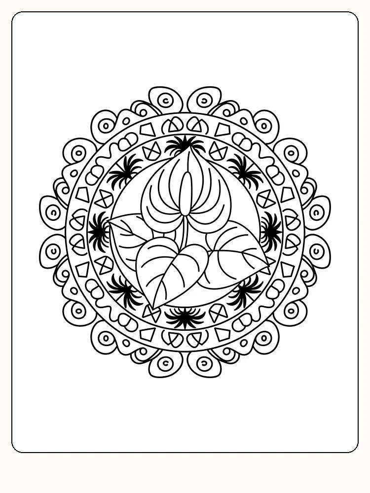 Wunderschönes Mandala-Design mit Blumenmuster, ideal zum entspannten Ausmalen.